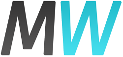 es zeigt das Logo von Marianne Wintersteller. Es sind die Initalien M in grau und W in türkis